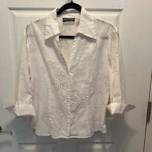 Harve Benard Cream Linen/Cotton blend Floral Button Down Shirt